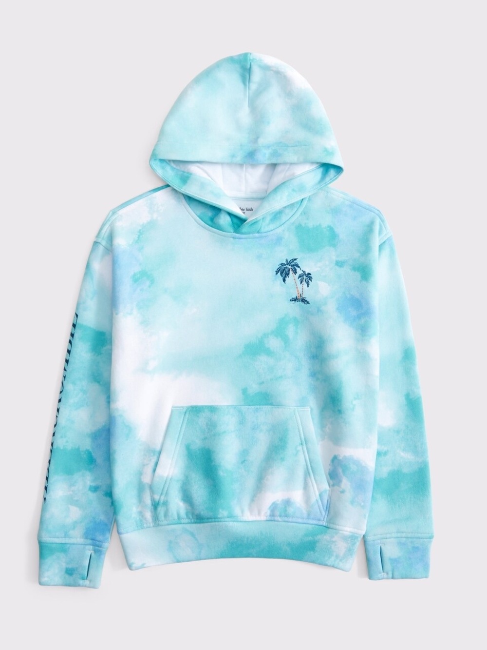 Kid’s Abercrombie Tie Dye Palm Tree Graphic Pullover Hoodie Size 9/10 Softfleece